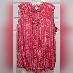 Clothes~St John's Bay Sleeveless Tunic Top~Red, Tribal, Boho, V-neck~XL XLarge